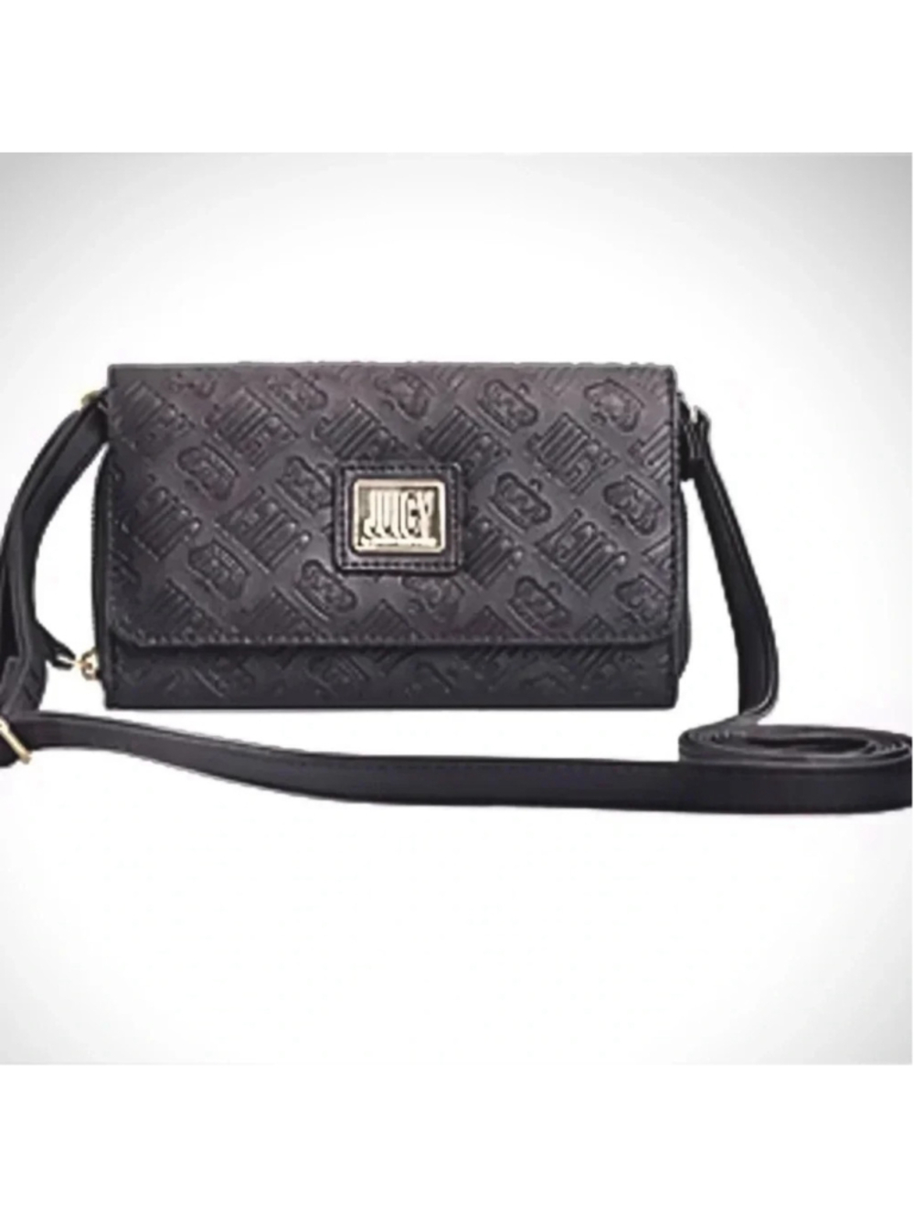 Juicy Couture Wordy Wallet/Crossbody Black Snap/Zipper Closure 12-Slot Card